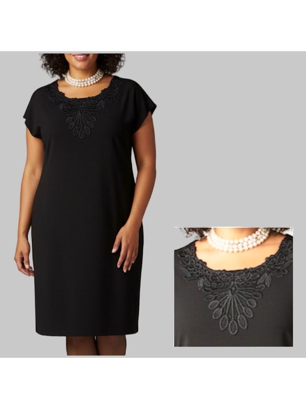 SIGNATURE COLLECTION Black Cap Sleeve Midi Dress Size 2X